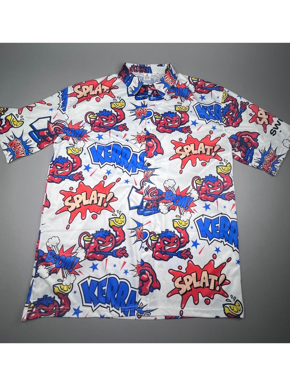 Destroyer Rocks comic print button-up shirt white Jumbo Shrimp Baseball
